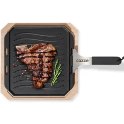 Outlet Cozze® Reversible Cast Iron Pan with Bamboo Tray 330 x 330 mm Accessories
