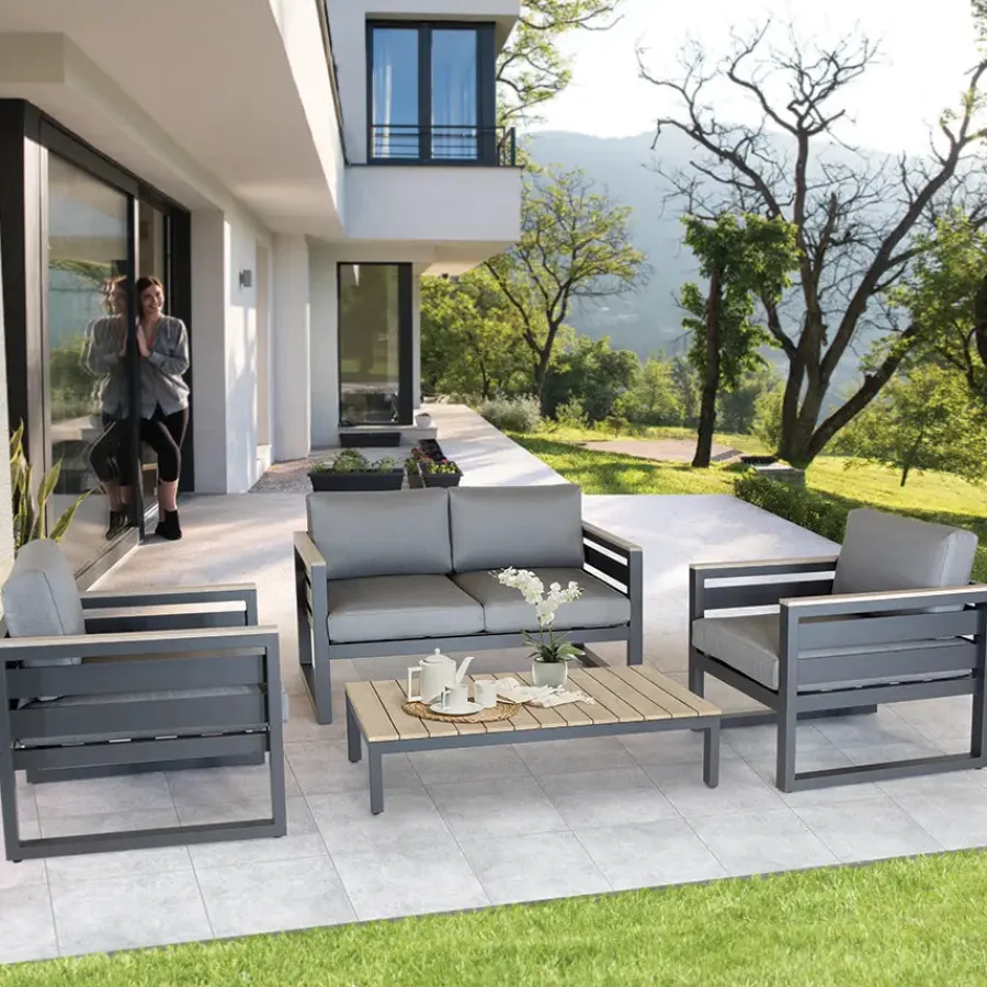 Outlet elba Coffee Table Rectangular Teak Grey Aluminium | Coffee Tables
