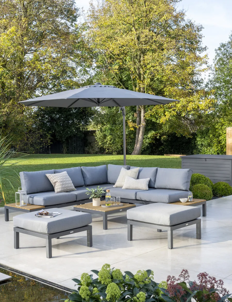 Hot elba Signature Standard Low Lounge Corner Set (Grey) Aluminium | Wood