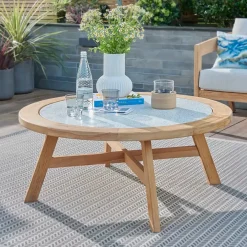 Discount Kubu Coffee Table 100cm Round Terrazzo Top Coffee Tables
