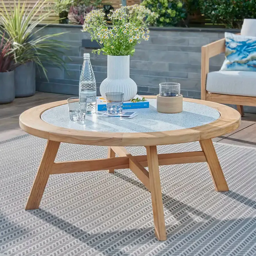 Discount Kubu Coffee Table 100cm Round Terrazzo Top Coffee Tables