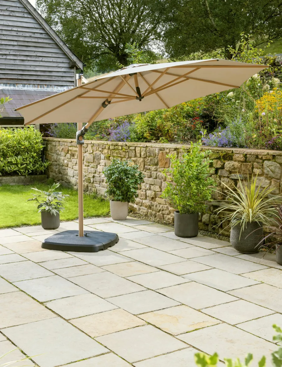 Outlet 3.0m Round Free Arm Parasol Wood Effect Parasols