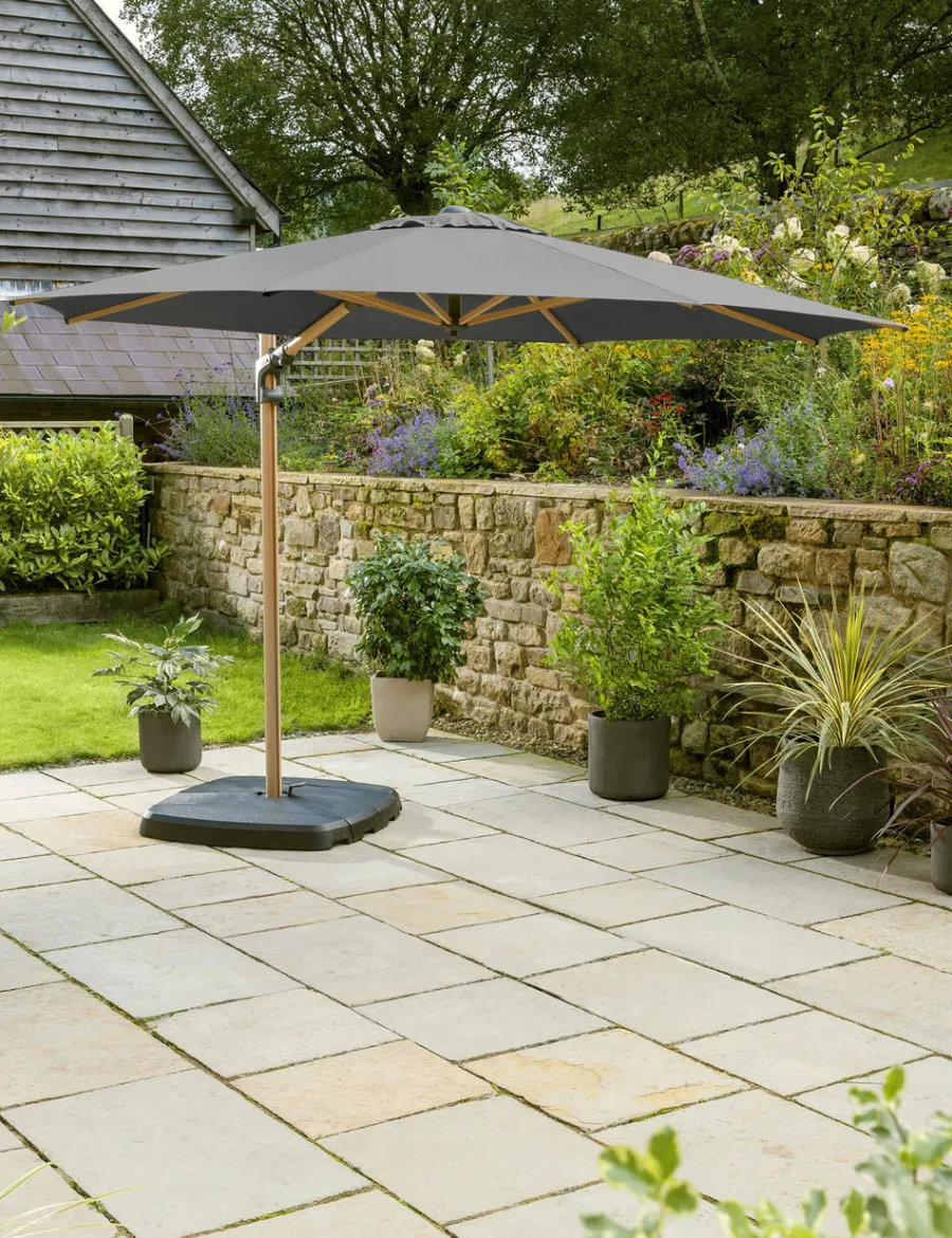 Outlet 3.0m Round Free Arm Parasol Wood Effect Parasols