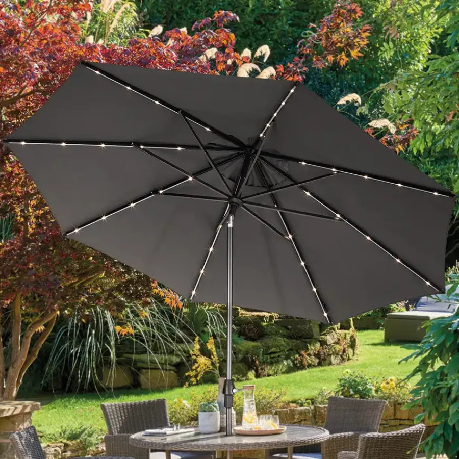 Clearance 3m Wind up Auto tilt Parasol with LED Solar lights Parasols