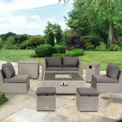 Clearance Palma Compact Set with Low Fire Pit Table and Gas Storage bottle Bowls & Tables | Rattan