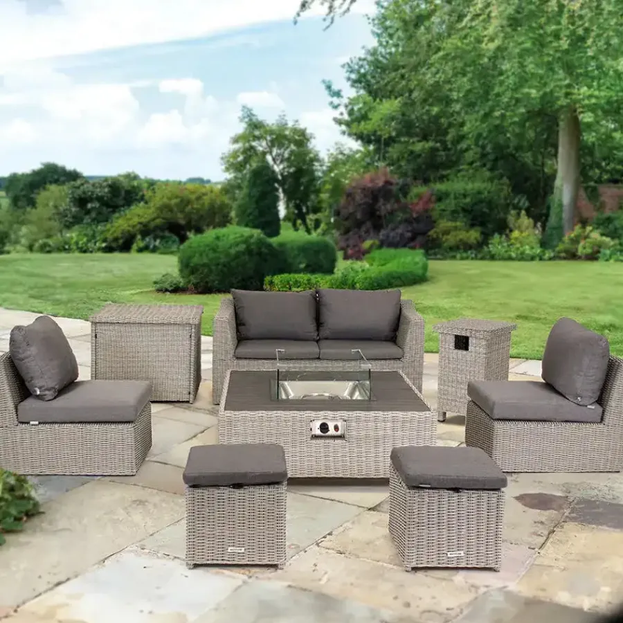 Clearance Palma Compact Set with Low Fire Pit Table and Gas Storage bottle Bowls & Tables | Rattan