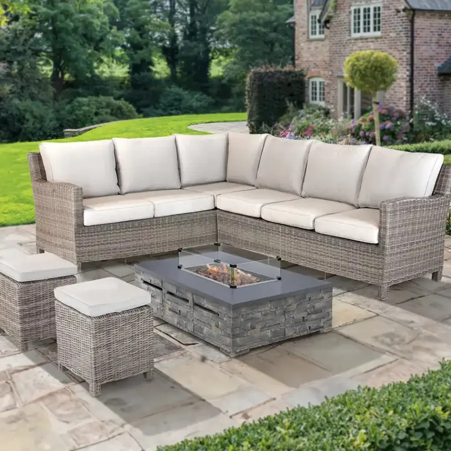 Best Palma Corner Sofa Set with Stone Fire Pit Table Corner Sets