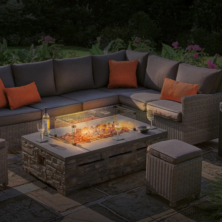 Best Palma Corner Sofa Set with Stone Fire Pit Table Corner Sets