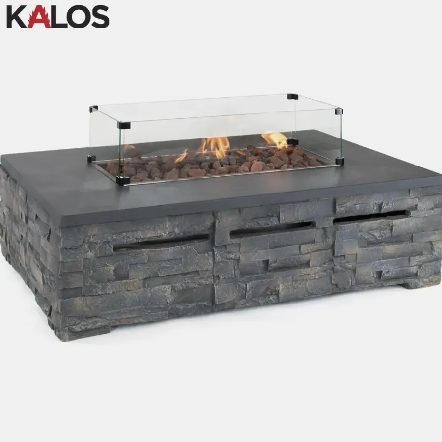 Fashion Palma Corner Sofa with Kalos Stone Fire Pit Table and Free Gas Storage box Rattan | Lounge Sets