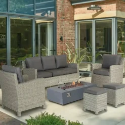 Online Palma Lounge Sofa Set with Universal Fire Pit Coffee Table Rattan | Lounge Sets